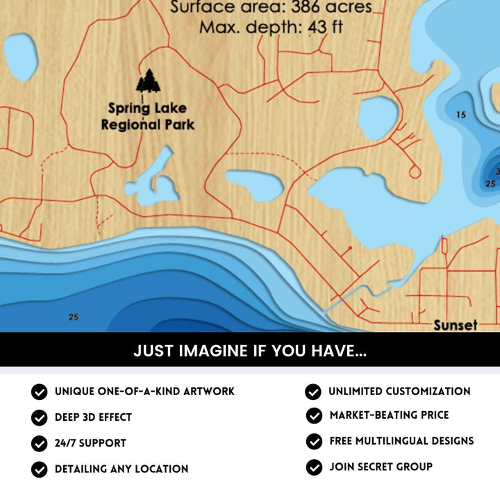 Deep Spring Lake Spring Lake & Upper Prior Lake 3D Laser Map Files - Svg/Ai/Dxf/Pdf ...