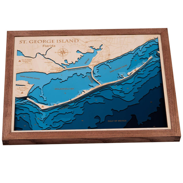 St George Island 3D Wooden Map – Dark Blue – 9 Layers