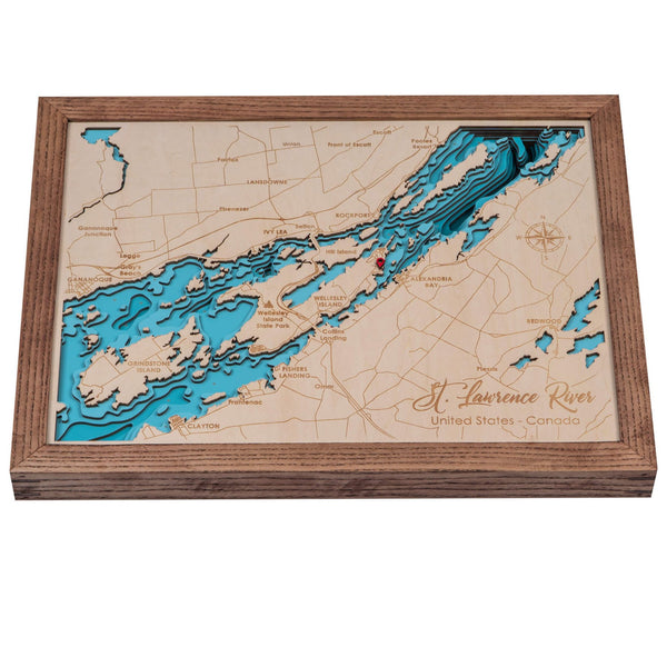 St Lawrence River 3D Wooden Map - Teal - 9 Layers