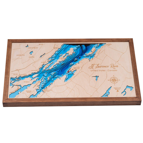 St Lawrence River 3D Wooden Map - Blue - 9 Layers