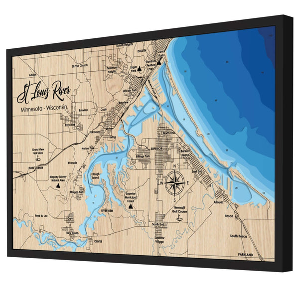 St Louis River Map, Minnesota & Wisconsin - Personalized 3D Wood Map - Depth Map Wall Art - Lake House Gifts