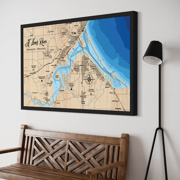 St Louis River 3D Wooden Nautical Map, intricately detailed, exclusively available at Moc Tho