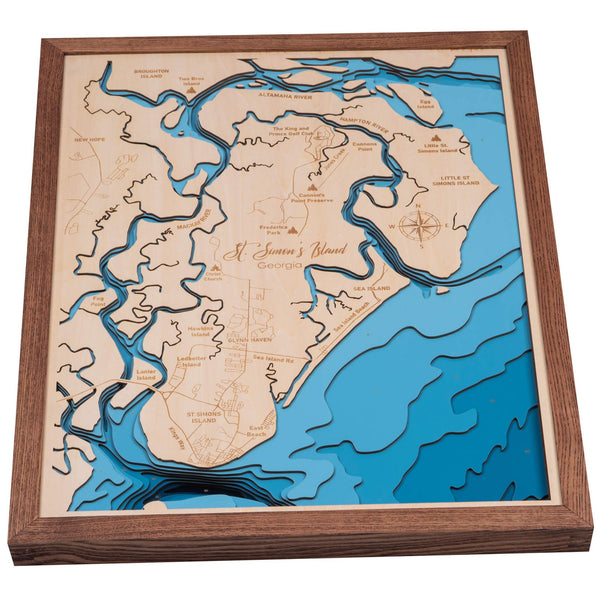 St Simons Island 3D Wooden Map - Dark Blue - 9 Layers