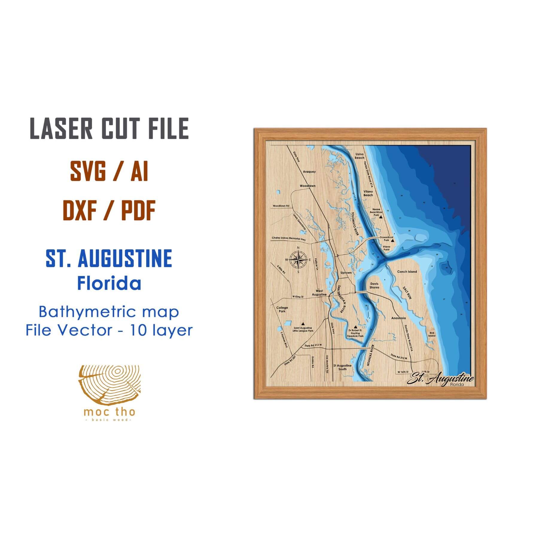St Augustine, Florida Laser Map Files - 10 Layers - Svg/Ai/Dxf/Pdf