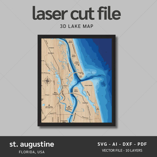 St Augustine, Florida Laser Map Files - 10 Layers - Svg/Ai/Dxf/Pdf