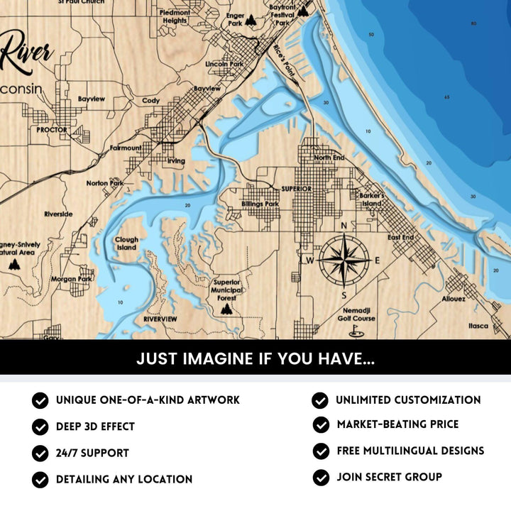 Details of St Louis River 3D Depth Map FIles, unique wall art, deep effect, unlimited customization