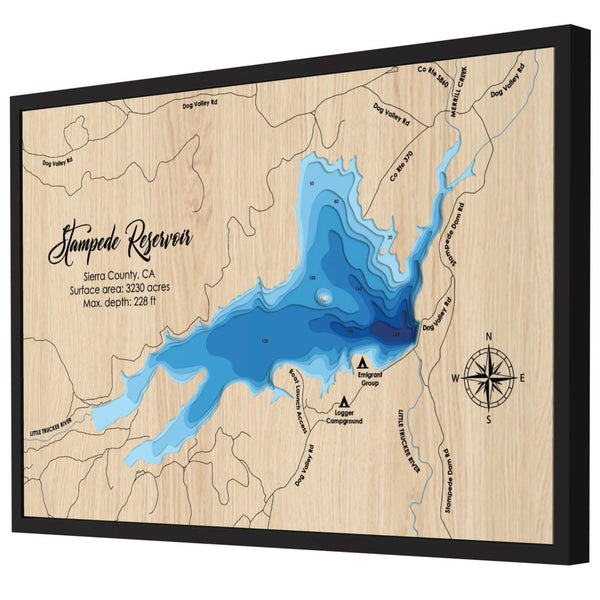 Stampede Reservoir Map, California - Personalized 3D Wooden Map - Depth Map Wall Art - Gifts for Lake House