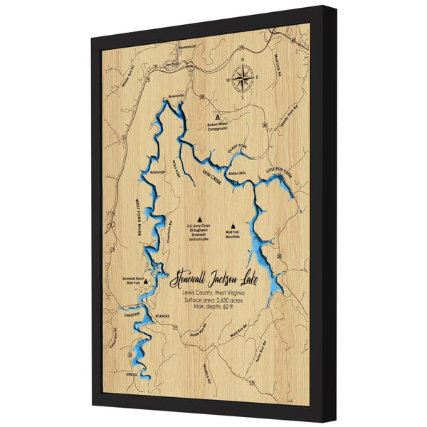 Stonewall Jackson Lake 3D Wooden Map - Blue – 7 Layers