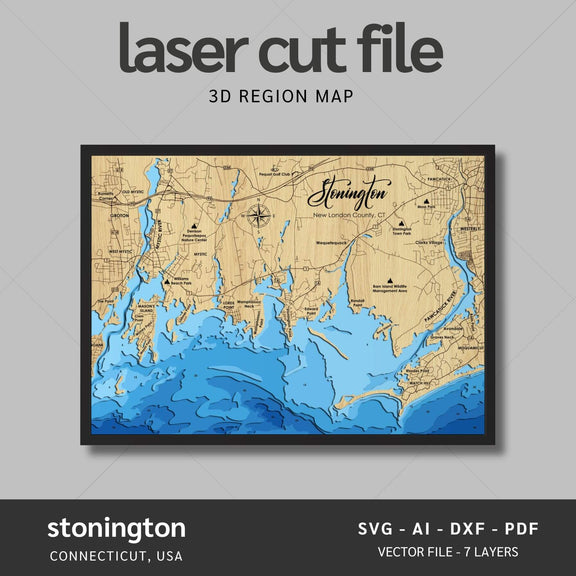 Stonington, Connecticut Laser Map Files - 7 Layers - Svg/Ai/Dxf/Pdf ...