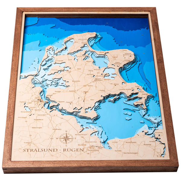 Stralsund Rugan, Germany 3D Wooden Map – Blue – 10 Layers