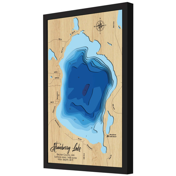 Strawberry Lake, MN 3D Wooden Map - Blue – 9 Layers