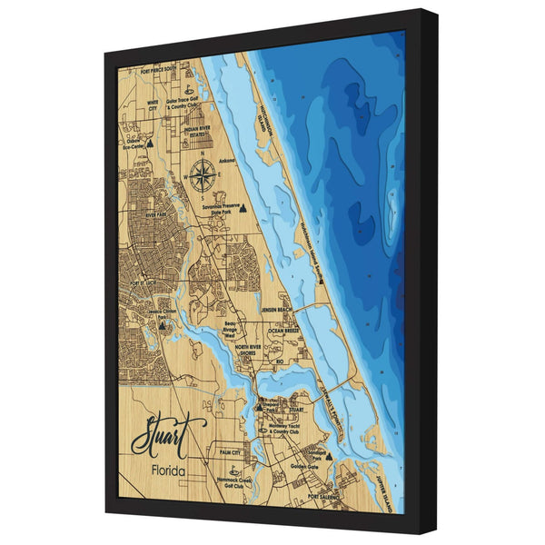 Stuart Map, Florida - Personalized 3D Wooden Map - Depth Map Wall Art - Nautical Decor for Lake House