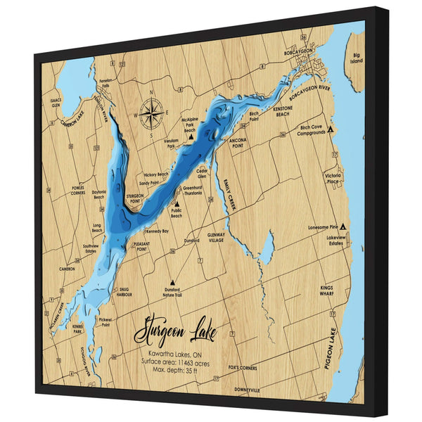 Sturgeon Lake, ON Lake 3D Wooden Map - Blue – 8 Layers