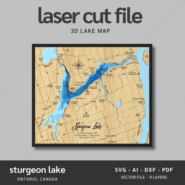 Sturgeon Lake, Ontario Laser Map Files - 8 Layers - Svg/Ai/Dxf/Pdf