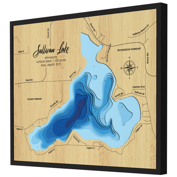 Sullivan Lake 3D Wooden Map - Blue – 9 Layers