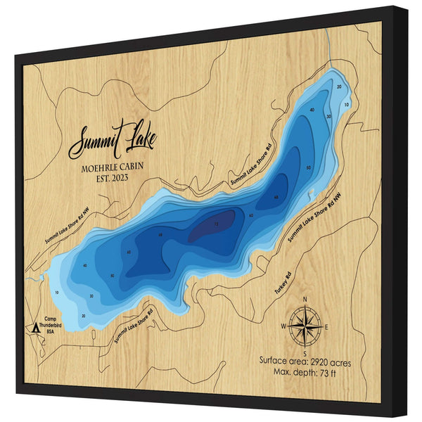 Summit Lake 3D Wooden Map - Blue – 9 Layers