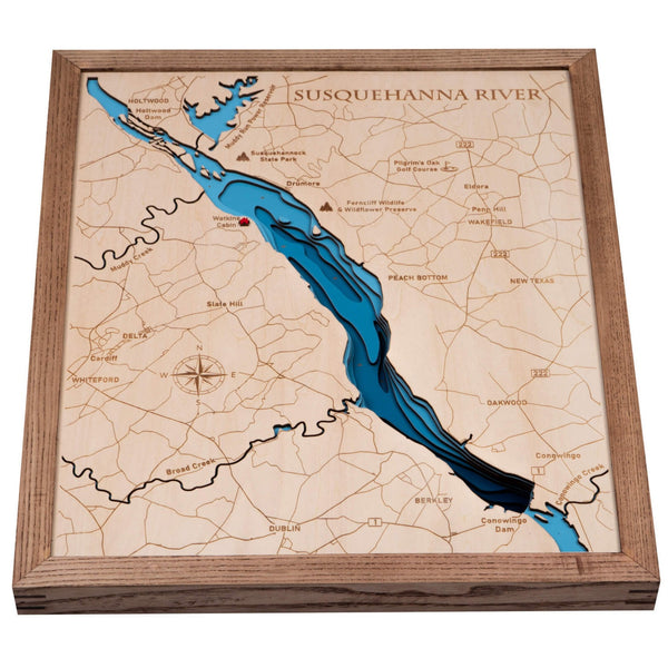 Susquehanna River 3D Wooden Map - Dark Blue - 9 Layers