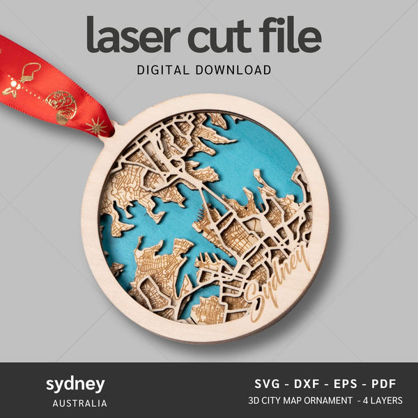 Sydney, Australia City Map Ornaments Files - 4 Layers - Svg/Ai/Dxf/Pdf