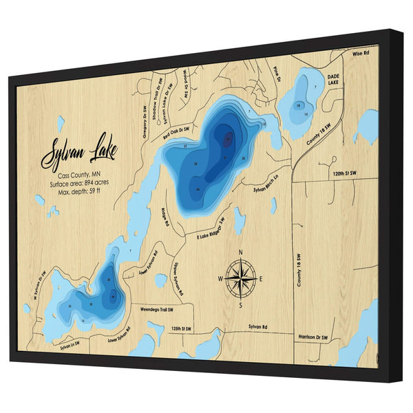 Sylvan Lake Map, Minnesota - Personalized 3D Wooden Map - Depth Map Wall Art - Nautical Decor for Lake House