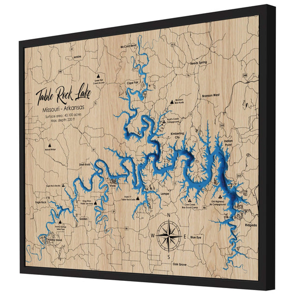 Table Rock Lake 3D Wooden Map - Blue – 6 Layers