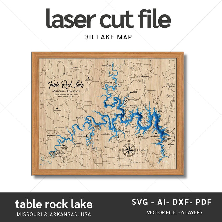 Table Rock Lake Laser Map Files - 6 Layers - Svg/Ai/Dxf/Pdf – My Store