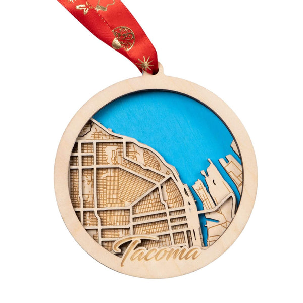 Tacoma, Washington USA 3D Wooden City Map Ornament – 4.5’’x4’’ - Blue