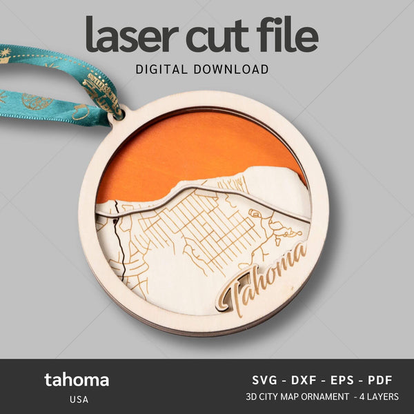 Tahoma, California USA City Map Ornaments Files - 4 Layers - Svg/Ai/Dxf/Pdf