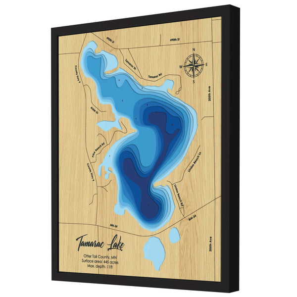 Tamarack Lake Map, Minnesota - Personalized 3D Wood Map - Depth Map Wall Art - Nautical Decor for Lake House