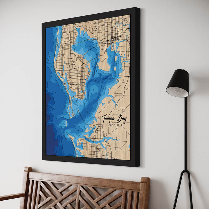 Exquisite 3D Laser Cut Tampa Bay Wooden Map, a masterpiece by Moc Tho