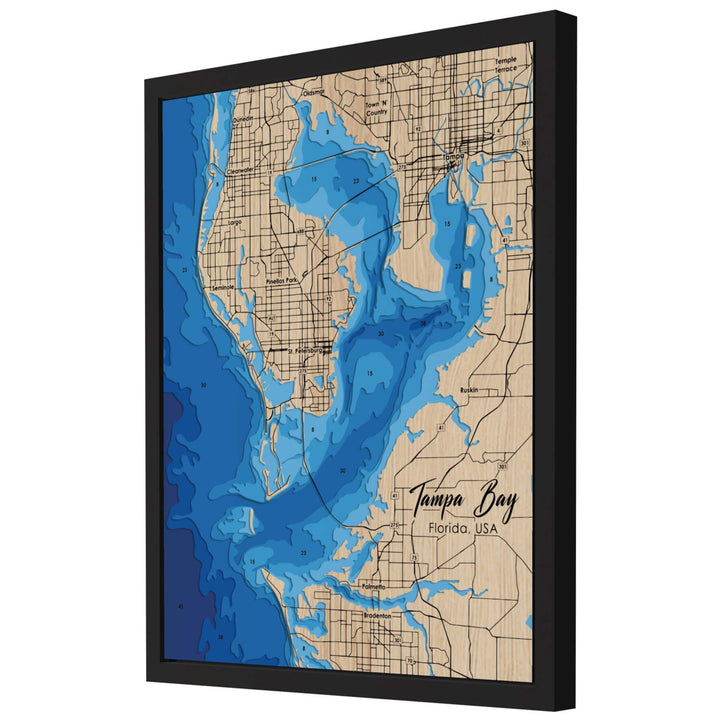 3D Wooden Tampa Bay Map Wall Art showcasing detailed topography, a unique piece by Moc Tho