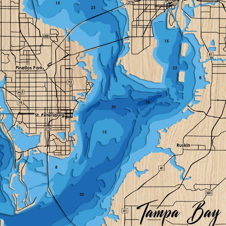Tampa Bay 3D Wooden Nautical Map, intricately detailed, exclusively available at Moc Tho