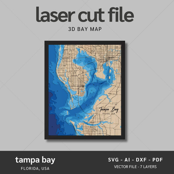 Tampa Bay, Florida Laser Map Files - 7 Layers - Svg/Ai/Dxf/Pdf