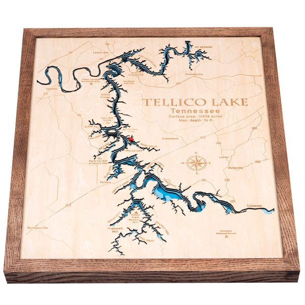 Tellico Lake 3D Wooden Map - Dark Blue - 9 Layers