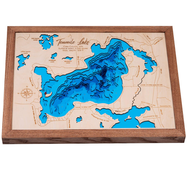 Tenmile Lake 3D Wooden Map - Blue - 9 Layers