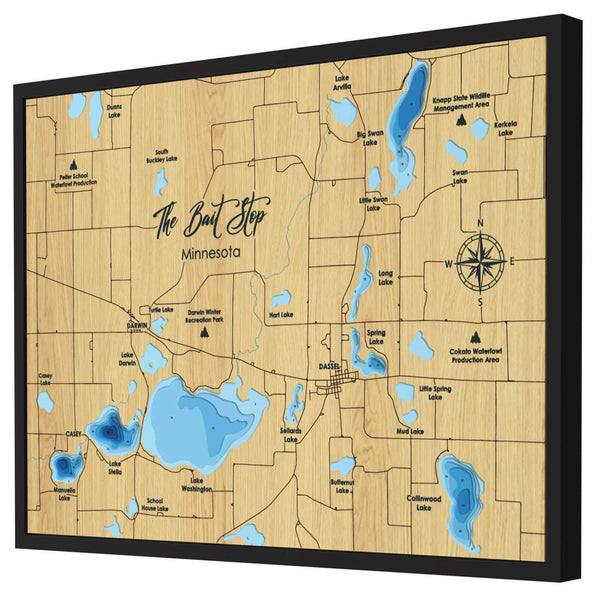 The Bait Stop Map, Minnesota - Personalized 3D Wood Map - Depth Map Wall Art - Nautical Decor for Lake House