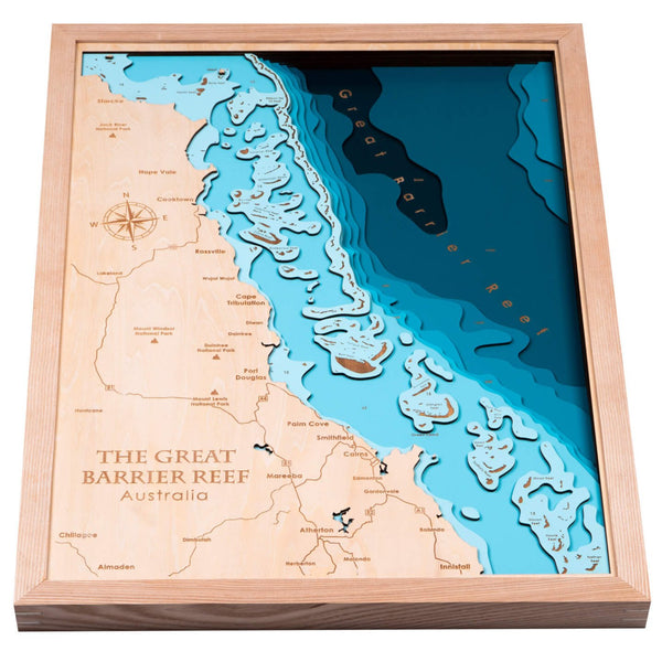 The Great Barrier Reef, Australia 3D Wooden Map – Teal – 9 Layers