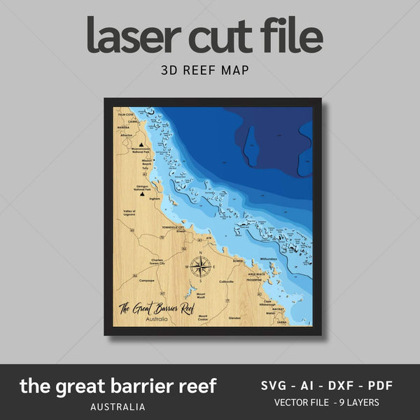 The Great Barrier Reef, Australia Laser Map Files - 9 Layers - Svg/Ai/Dxf/Pdf