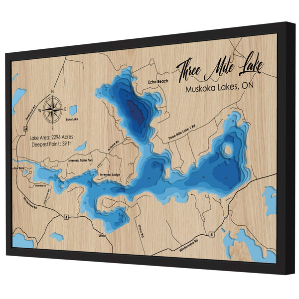 Three Mile Lake 3D Wooden Map - Blue – 8 Layers