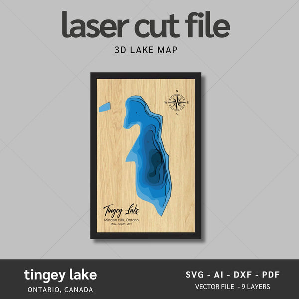 Tingey Lake, Ontario Laser Map Files - 8 Layers - Svg/Ai/Dxf/Pdf