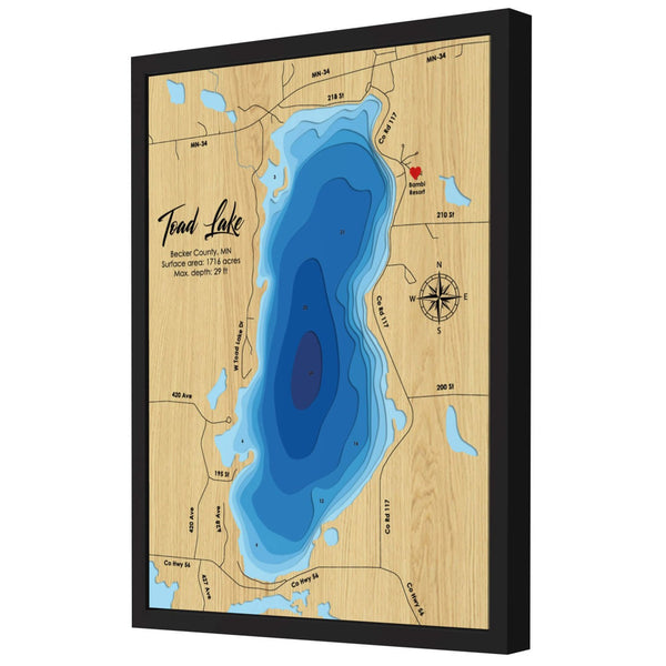 Toad Lake Map, Minnesota - Personalized 3D Wooden Map - Depth Map Wall Art - Nautical Decor for Lake House