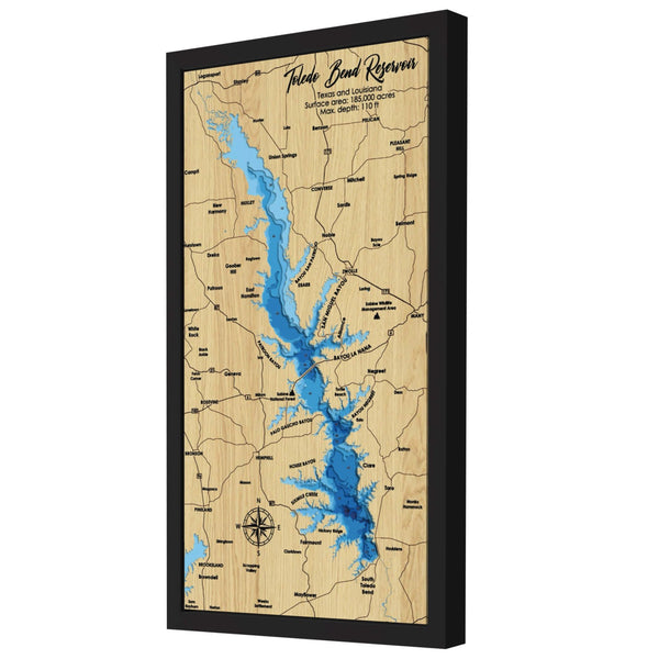 Toledo Bend Reservoir Map, Texas & Louisiana - Personalized Wood Map - Depth Map Wall Art - Lake House Gifts