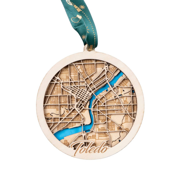 Toledo, Ohio USA 3D Wooden City Map Ornament – 4.5’’x4’’ - Blue