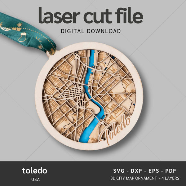 Toledo, Ohio USA City Map Ornaments Files - 4 Layers - Svg/Ai/Dxf/Pdf