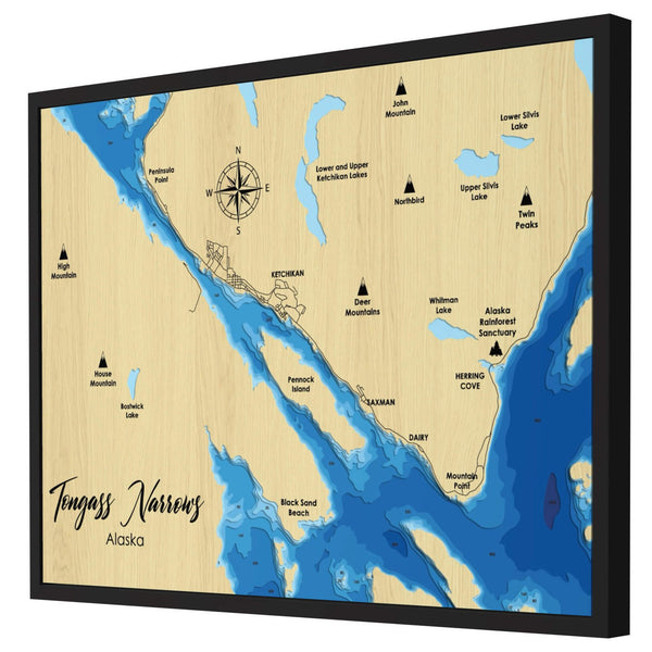 Tongass Narrows Map, Alaska - Personalized 3D Wooden Map - Depth Map Wall Art - Nautical Decor for Lake House