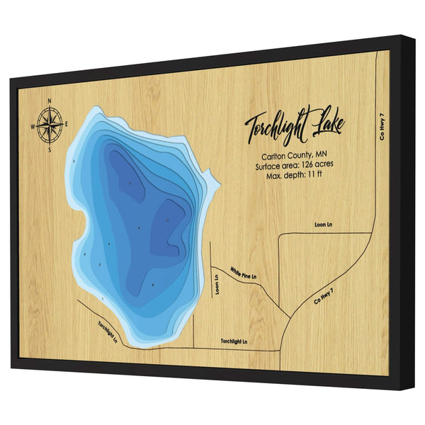 Torchlight Lake Map, Minnesota - Personalized 3D Wood Map - Depth Map Wall Art - Nautical Decor for Lake House