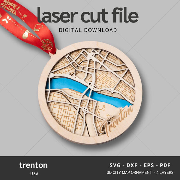 Trenton, New Jersey USA City Map Ornaments Files - 4 Layers - Svg/Ai/Dxf/Pdf