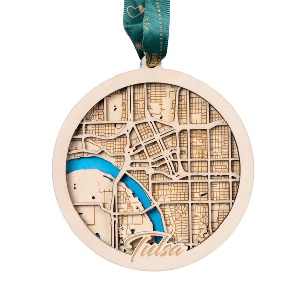 Tulsa, Oklahoma USA 3D Wooden City Map Ornament – 4.5’’x4’’ - Blue