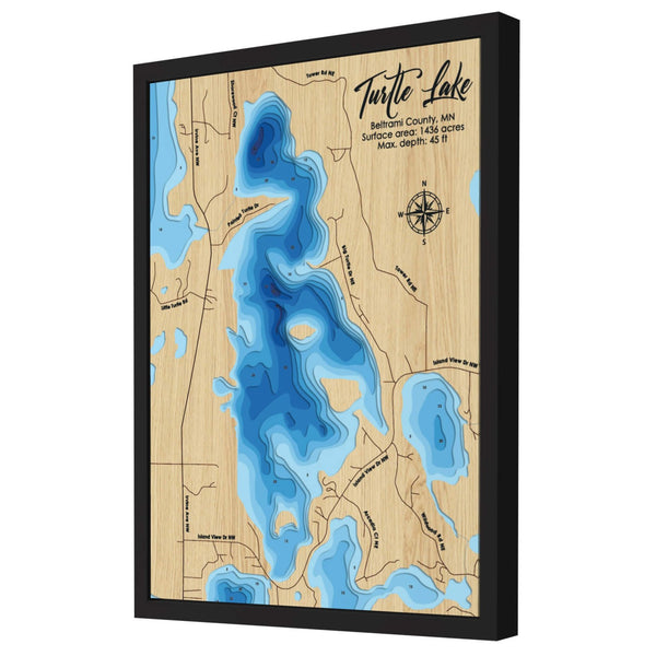 Turtle Lake Map, Minnesota - Personalized 3D Wooden Map - Depth Map Wall Art - Nautical Decor for Lake House