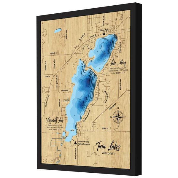 Twin Lakes 3D Wooden Map - Blue – 9 Layers