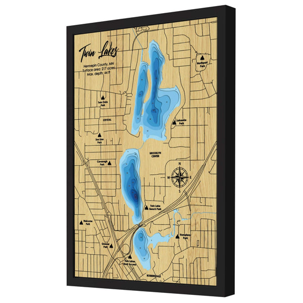 Twin Lakes Map, Minnesota - Personalized 3D Wooden Map - Depth Map Wall Art - Nautical Decor for Lake House